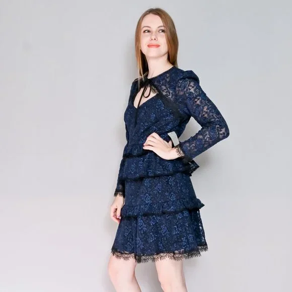 ML MONIQUE LHUILLIER Tie-Neck Lace Dress NWT - Picture 5 of 7